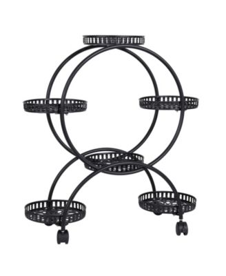 Metal 6 Pot Plant Stand Decorative Flower Pot Holder with Wheels For Indoor Outdoor