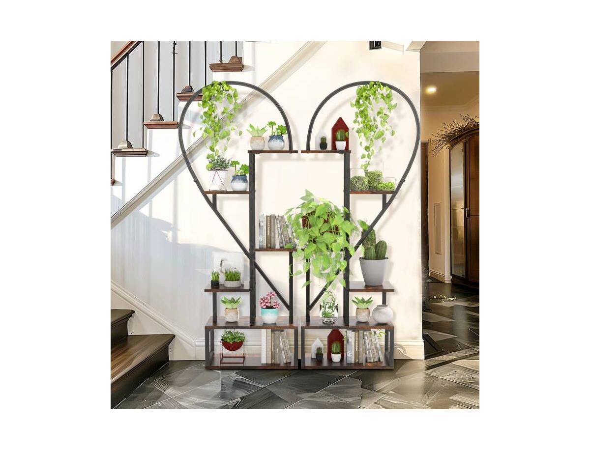 Unho 2 Pack Half Heart Shaped Ladder Planter Pot Holder Multilayer Display Shelf - Black  brown