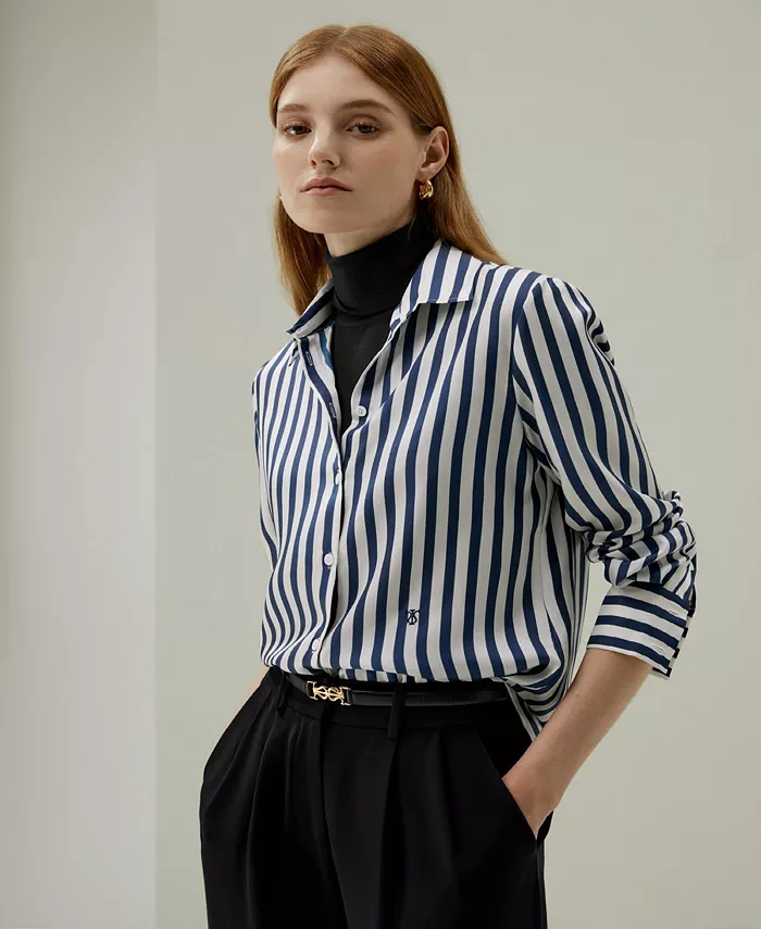 Women's Classic Striped Silk Regular Fit Shirt - thumbnail 6
