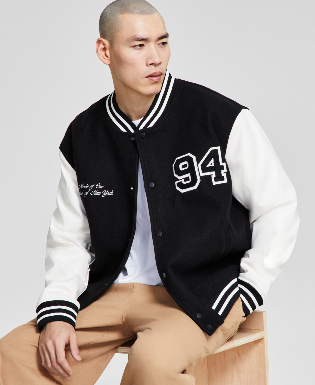 Mode Of One Men's Ny Varsity Jacket, Exclusively At Macy's In Deep Black