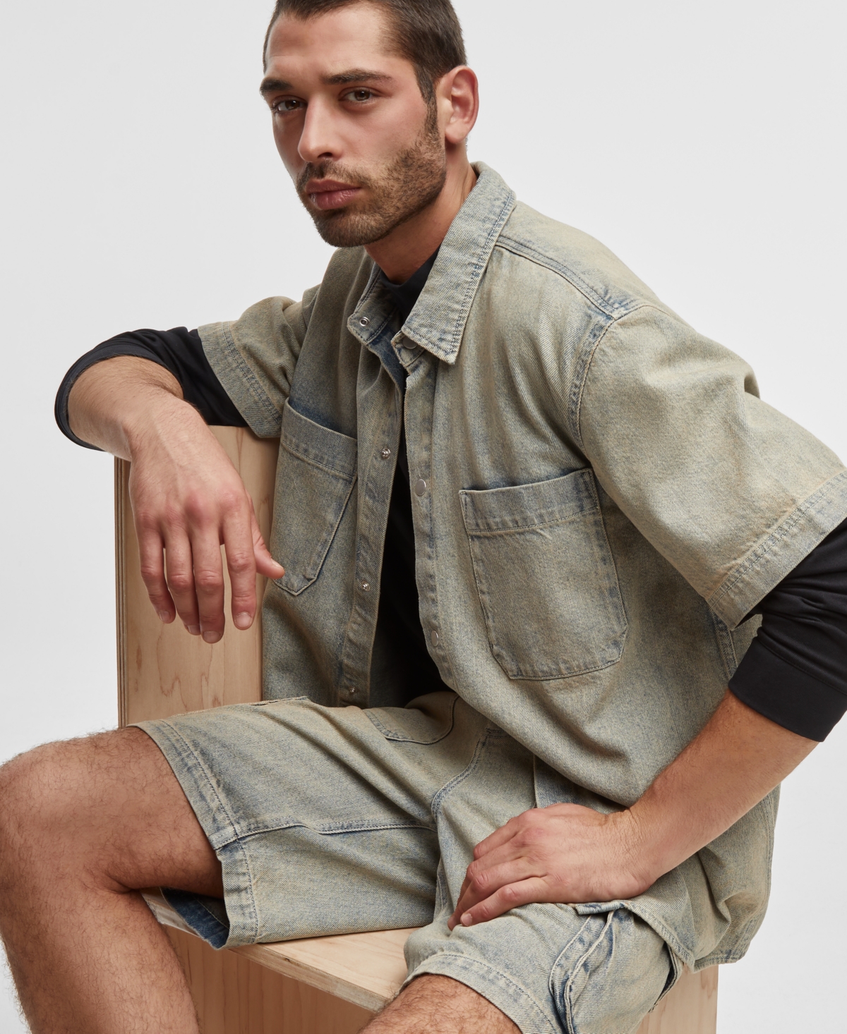 Mode of One Men'sShort-Sleeve Denim Shirt, Exclusively at Macy's - Morell