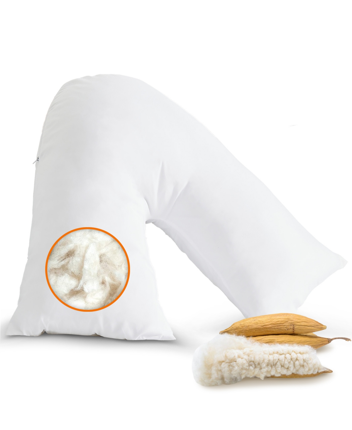 Cheer Collection Natural Kapok V Shape Pillow, 28" X 14" In White