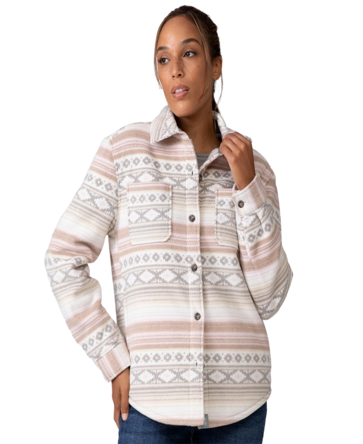 Women's Chill Out Fleece Shirt Jacket - Blush aztec