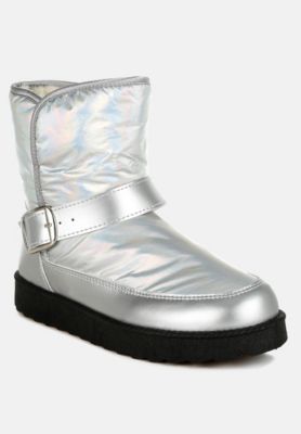 Womens Jammy Buckle Strap Puffy Ankle Boots
