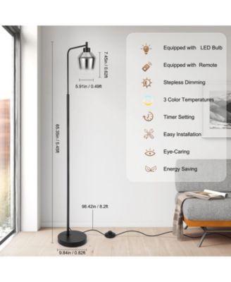 Modern 64-Inch Industrial Floor Lamp with Gradient Black Glass Shades, 8W Dimmable LED Edison Bulb, Foot Pedal & Remote Control, Warm White 3000K Ambiance for Living Room & Bedroom