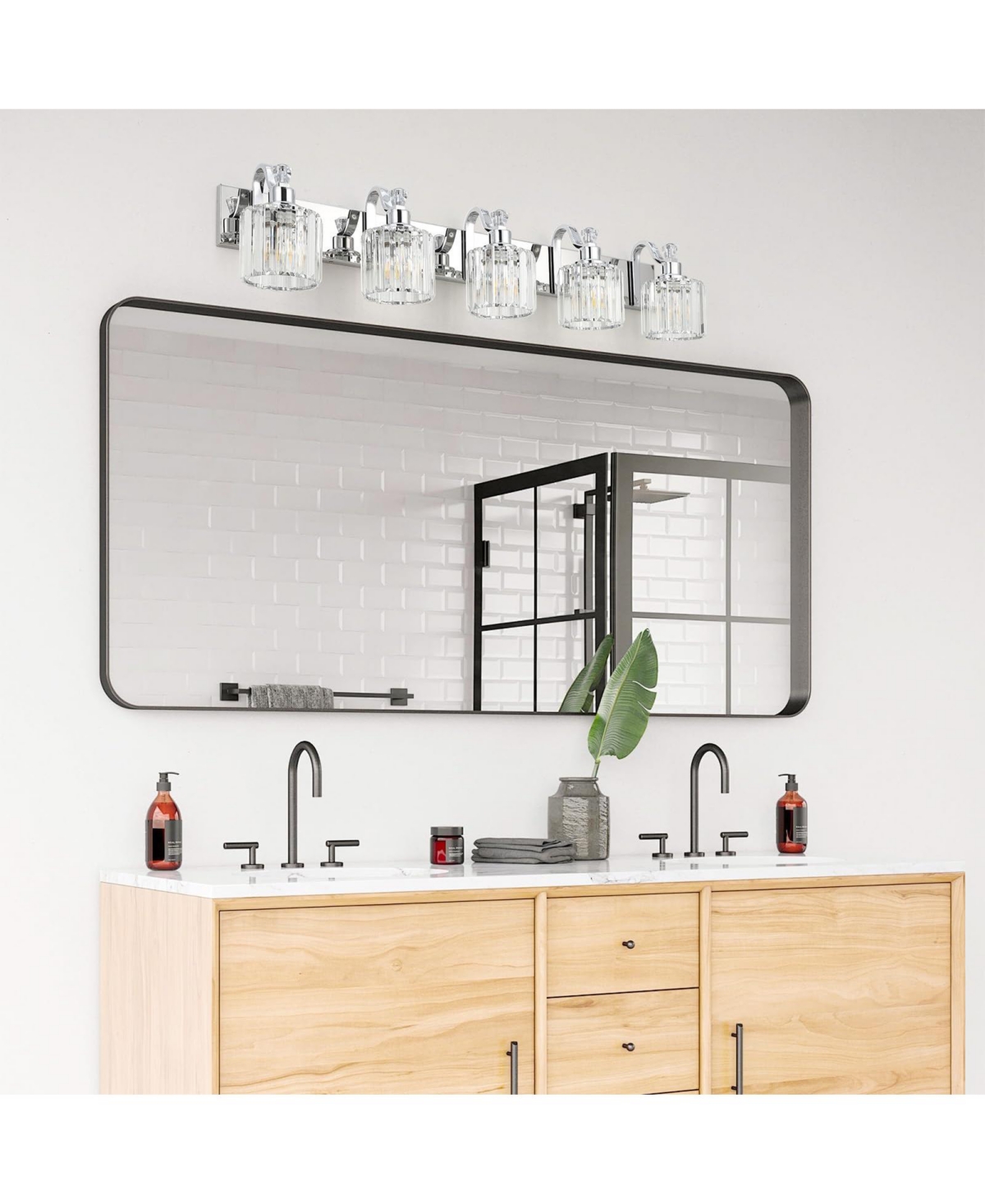 gaomon Modern Chrome Led Crystal Bathroom Vanity Lights Over Mirror - 5-Light Wall Fixtures