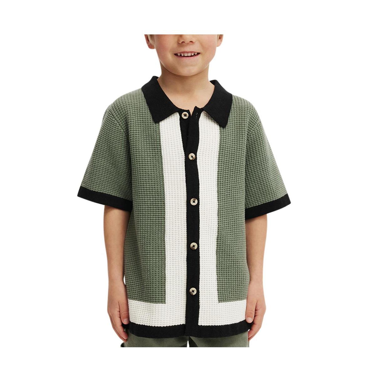 Cotton On Boys Knitted Short Sleeve Shirt -border stripe