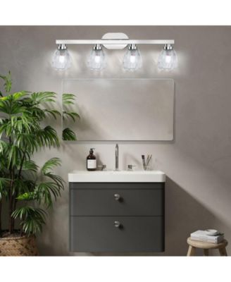 4 Light Bathroom Light Fixtures Chrome with Hammered Glass Shade, Vanity Lighting Fixtures Over Mirror Wall Mount E26 Socket for Hallway Kitchen Bedroom Living Room