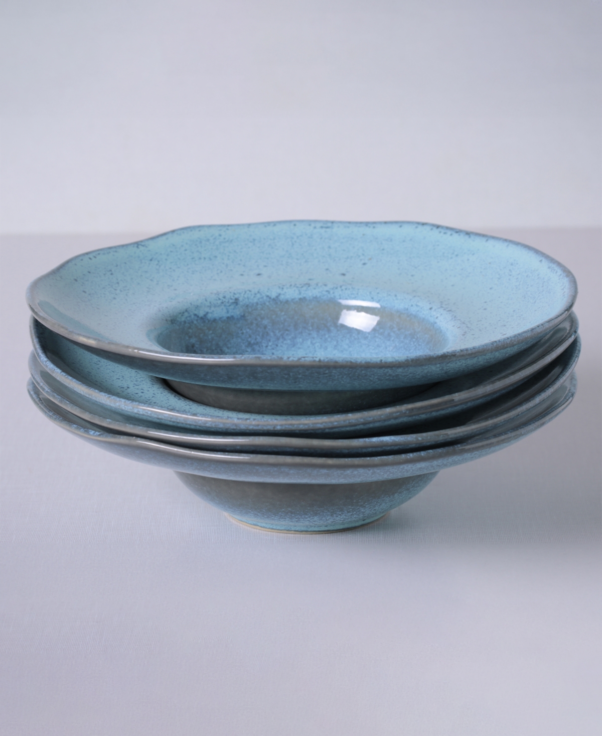 Porto Brasil 11.02" Stoneware Deep Rim Plates, Set Of 4 In Breeze