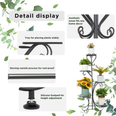 5 Tier Tall Plant Stand Metal Shelf Flower Pots Display Holder Outdoor Garden