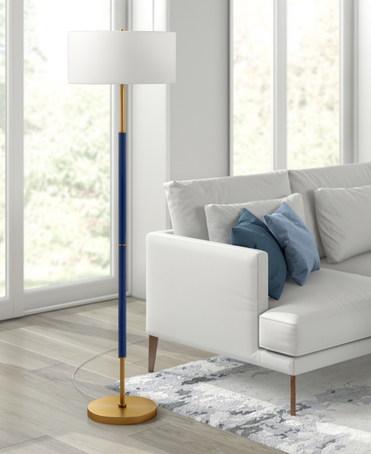 Hudson & Canal 61.5" Metal Simone 2-light Floor Lamp In Matte White,brass