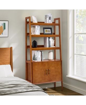 Augusto Mid-century Modern 76'' H x 36'' W Solid Wood Ladder Bookcase with Solid Wood Legs