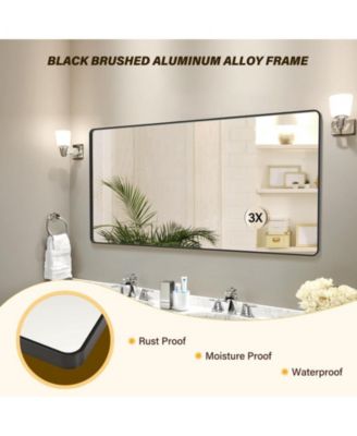 Black Metal Framed Bathroom Mirror for Over Sink 72 36" Vanity Rounded Rectangle Wall Mirror with 3X Magnifying Gass Wall Mounted Home Decor (Hangs Horizontally or Vertically)