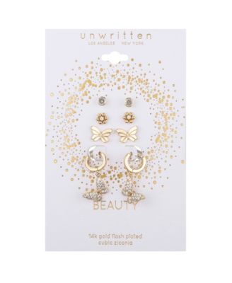 Cubic Zirconia Flower Butterfly Hoop Stud Earring Set