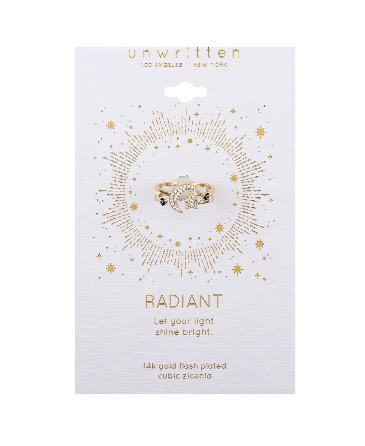 Unwritten Cubic Zirconia Evil Eye Moon Star Bypass Ring In Gold