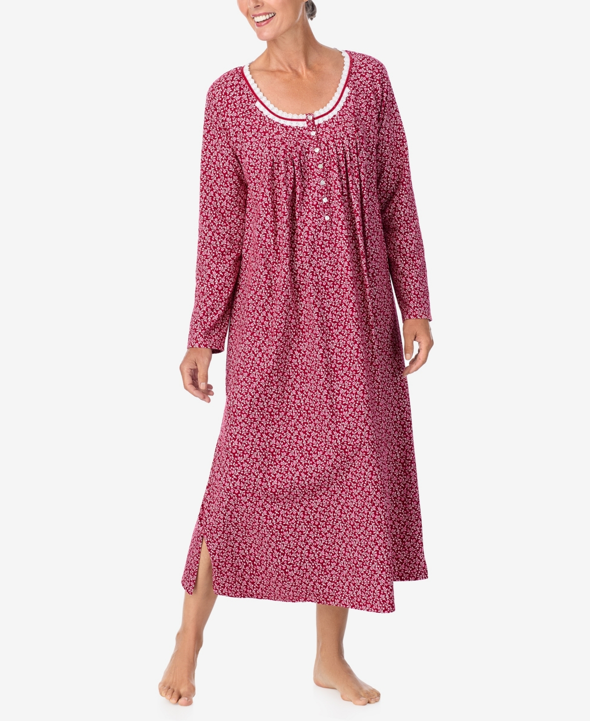Aria Women's Long Sleeve Sleepshirt In Wine Vine Floral Rrint