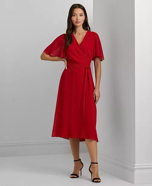 women's belted georgette dress