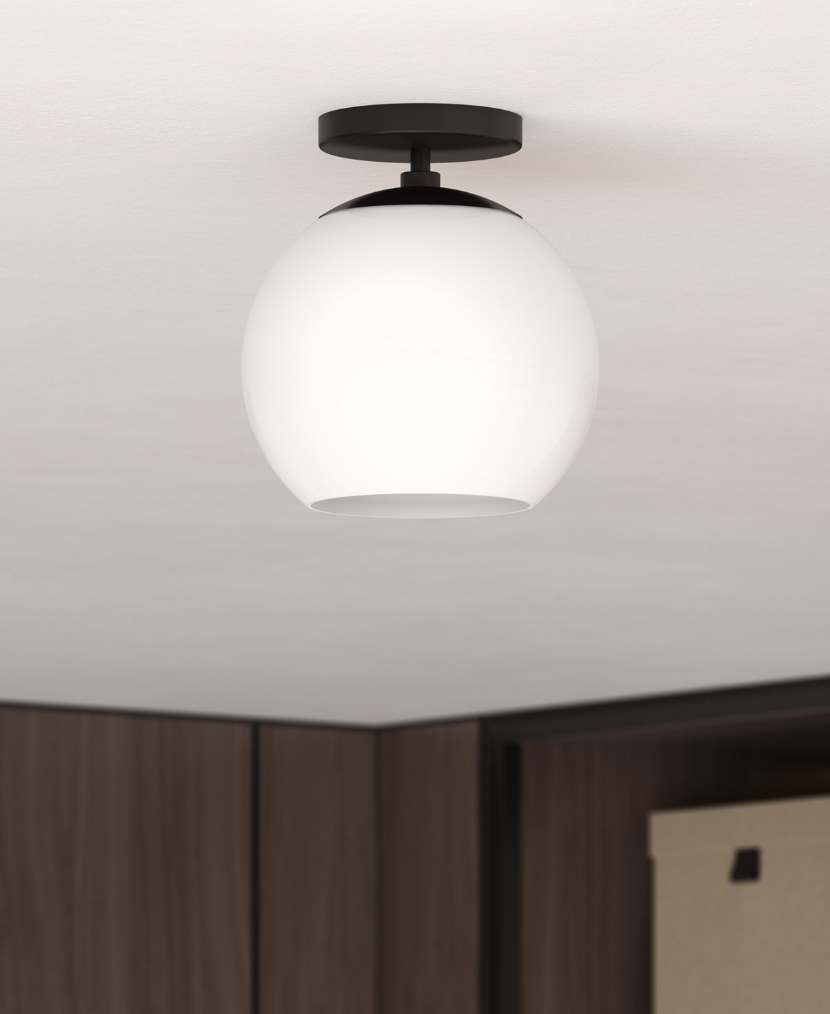 Hudson & Canal 9" Metal Bartlett Wide Semi Flush Mount In Matte Black