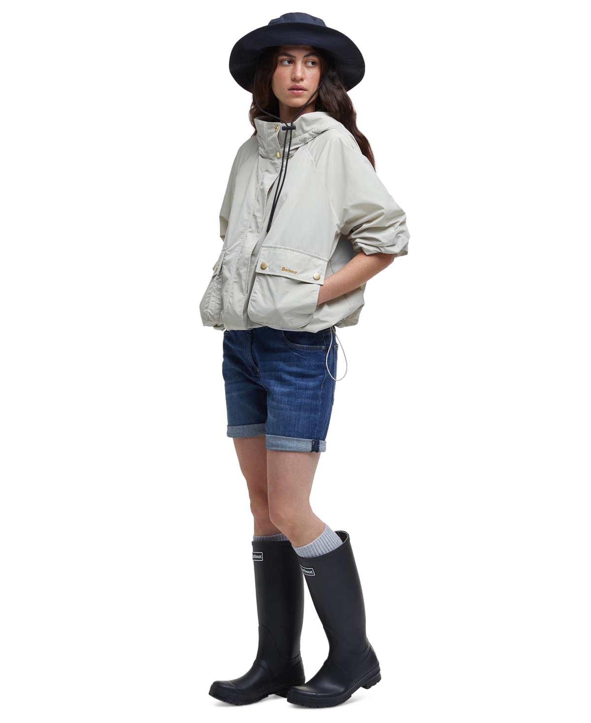 Shop Barbour Women's Mae Hooded Showerproof Blouson Jacket In Stone,ancient Tartan