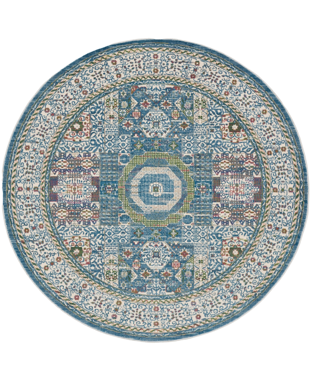 Nourison Home Ankara Global Anr17 6'x6' Round Area Rug In Ivory,mist