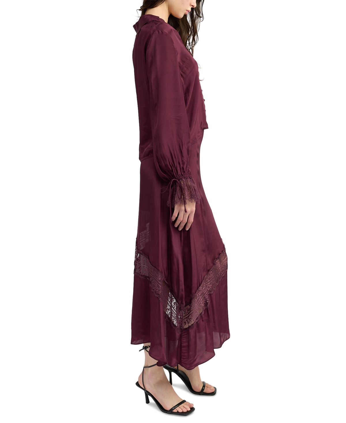 En Saison Women's Cover Lace-Cuff Collared Blouse