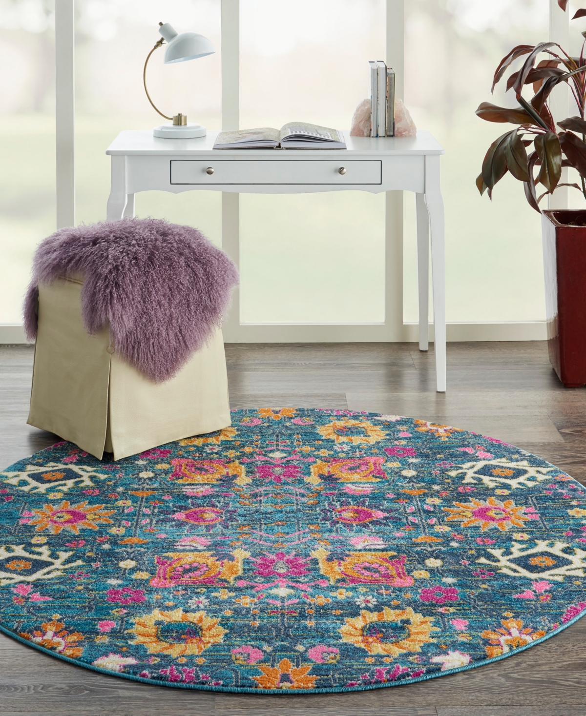 Nourison Home Passion Psn01 5'x5' Round Area Rug In Denim