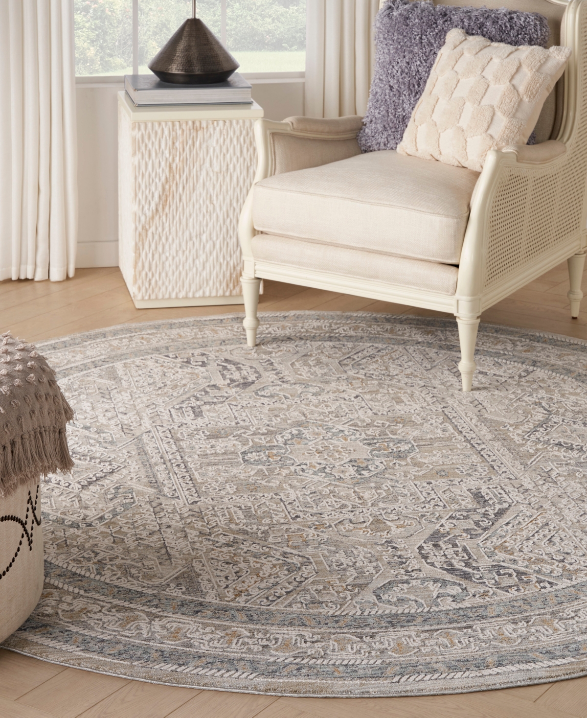 Nourison Home Lynx Lnx01 7'10"x7'10" Round Area Rug In Ivory,gray