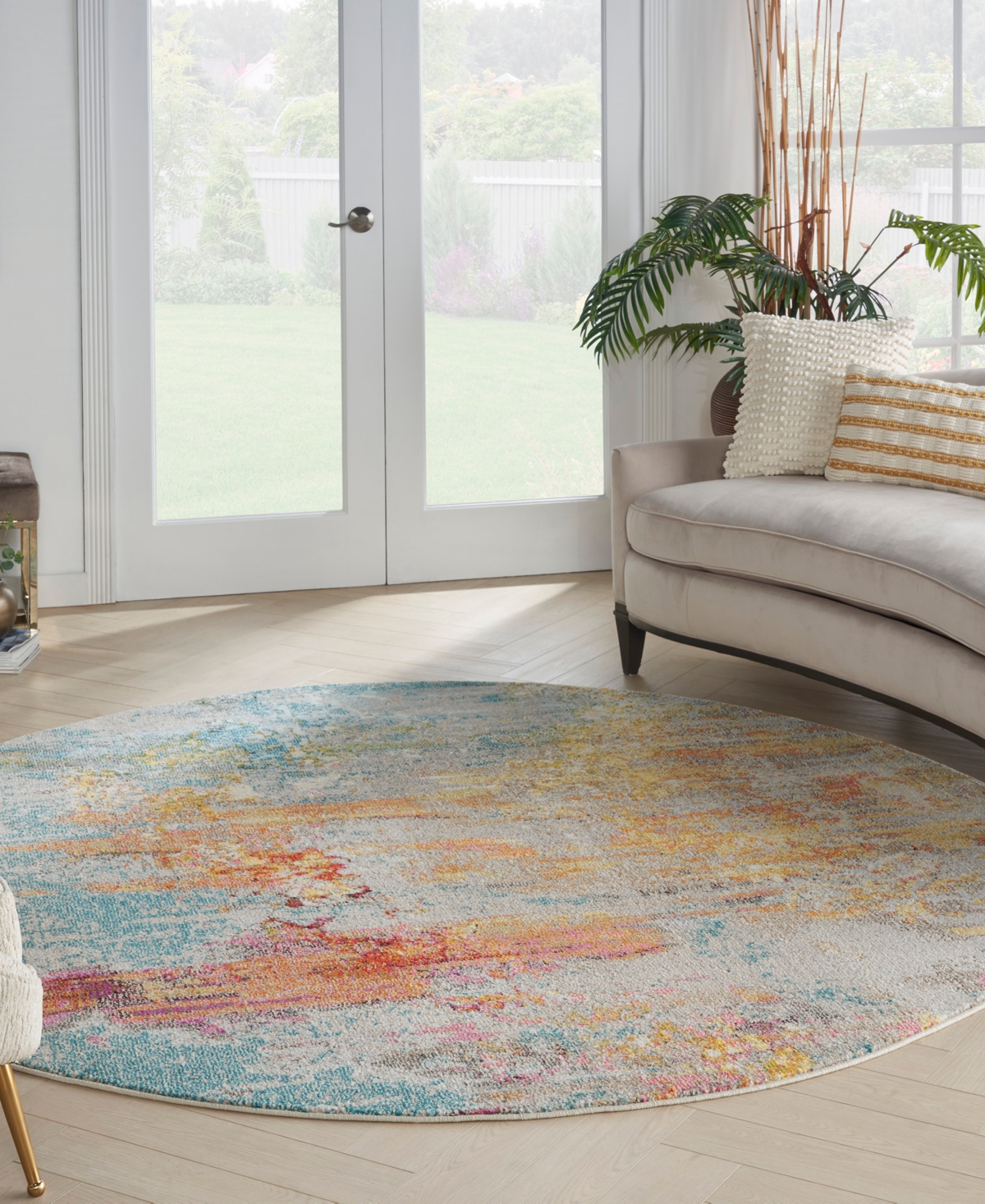 Nourison Home Celestial Ces02 7'10"x7'10" Round Area Rug In Aquamarine