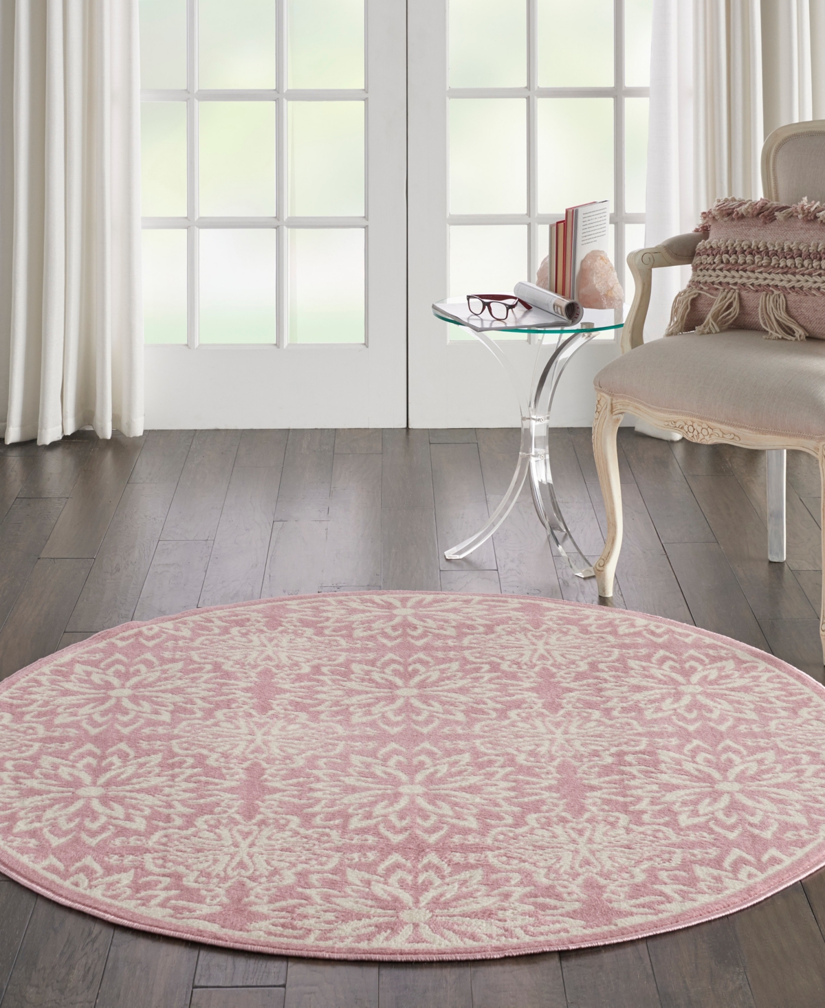 Nourison Home Jubilant Jub06 5'3"x5'3" Round Area Rug In Ivory,pink