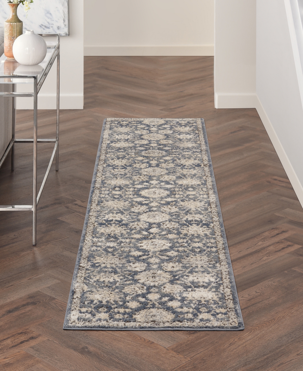 Nourison Home Quarry Qua06 2'2"x7'6" Runner Area Rug In Blue,beige