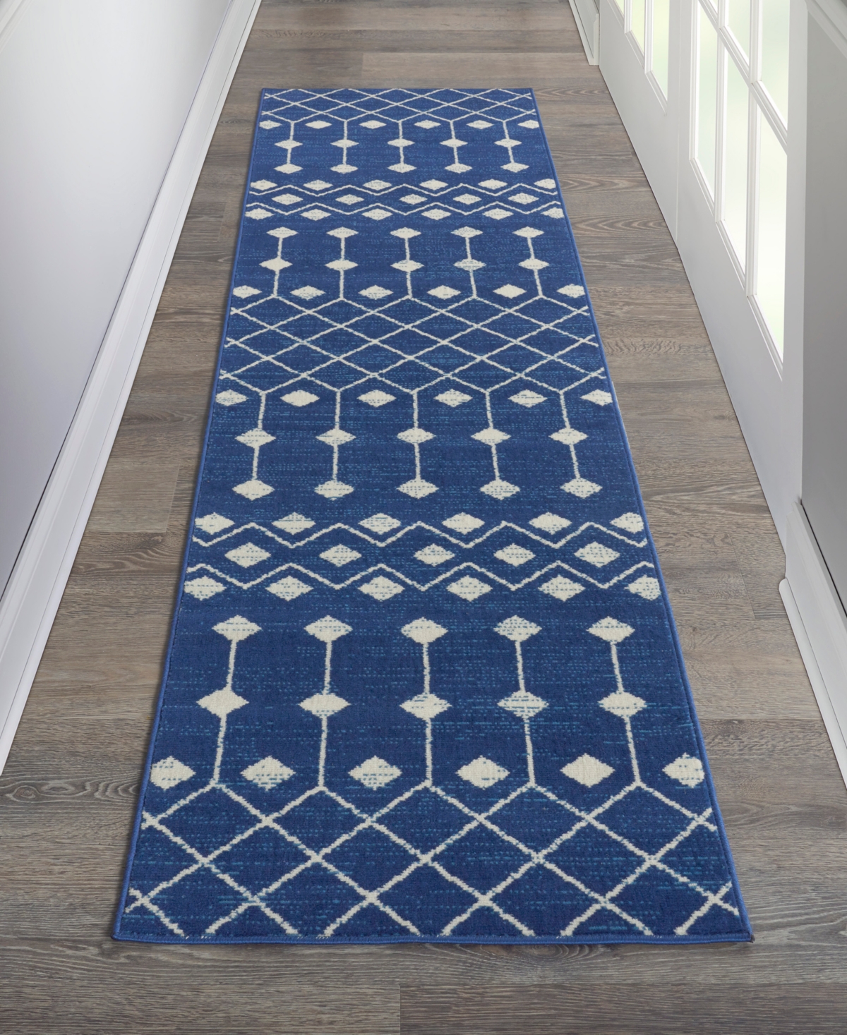Nourison Home Grafix Grf37 2'3"x10' Runner Area Rug In Navy