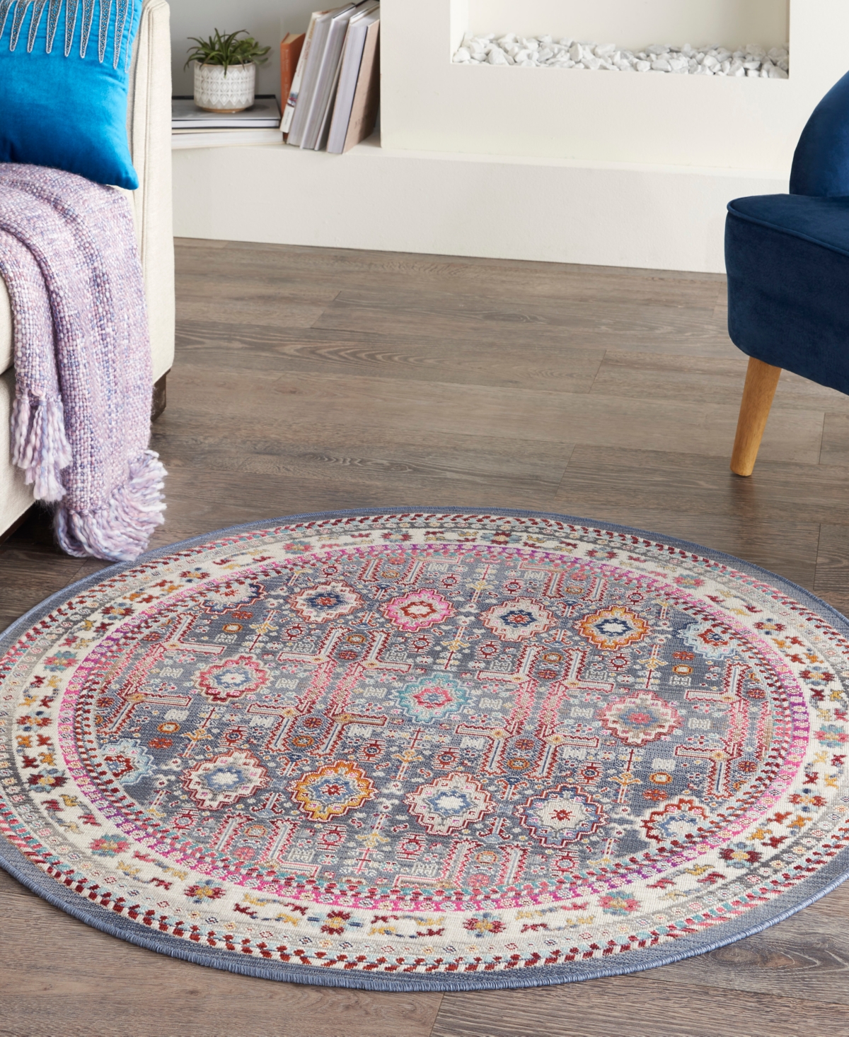 Nourison Home Vintage Kashan Vka05 4'x4' Round Area Rug In Gray,multi