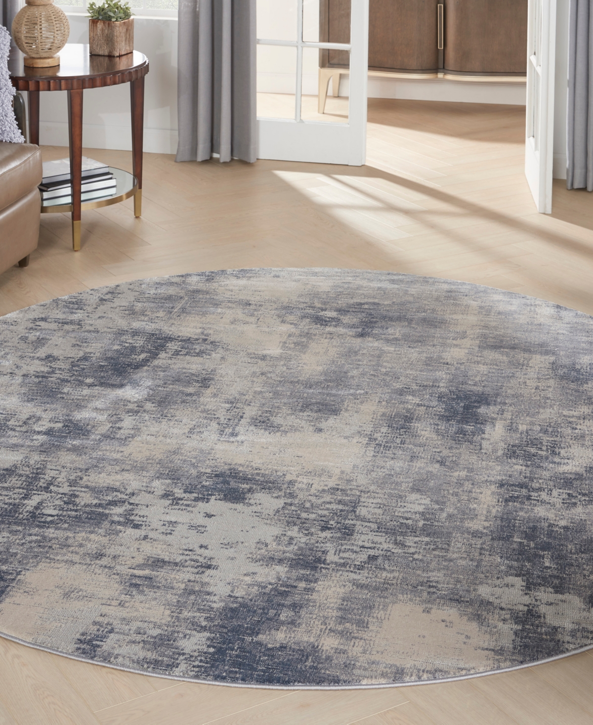 Nourison Home Rustic Textures Rus02 5'3"x5'3" Round Area Rug In Blue,ivory