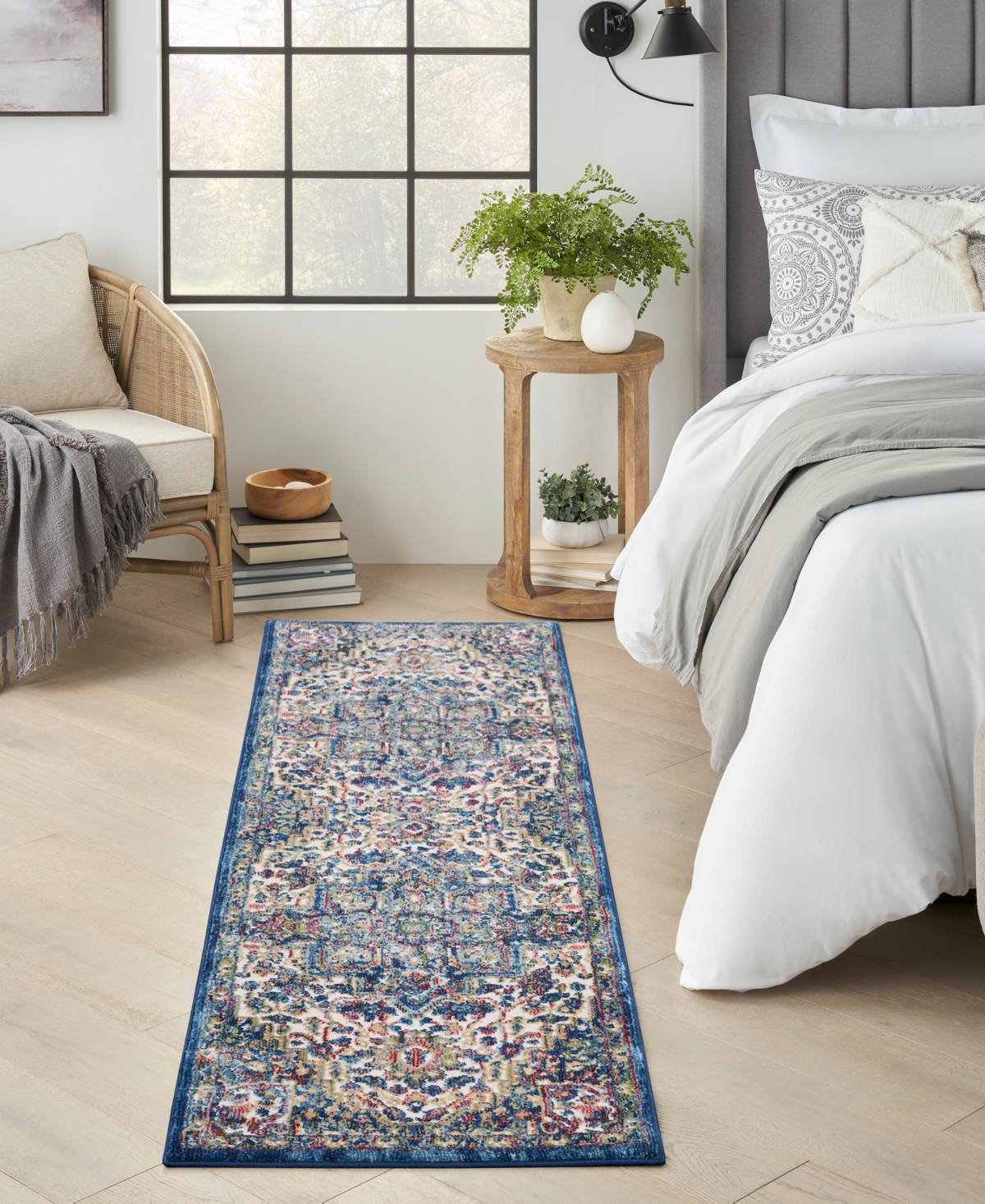 Nourison Home Ankara Global Anr15 2'x6' Runner Area Rug In Ivory,navy