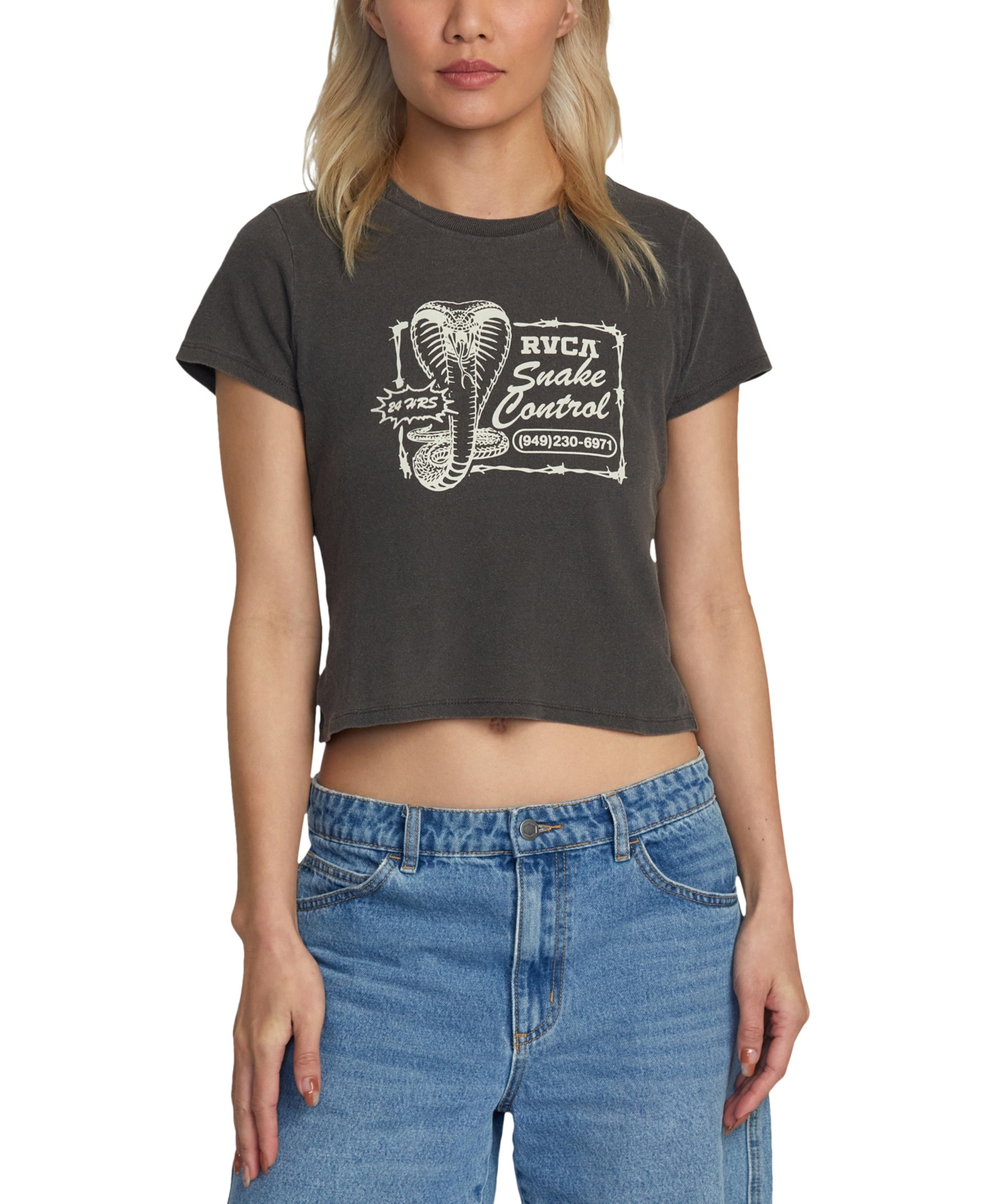 Juniors' Cotton Cropped Graphic Crewneck Tee - Pineneedle