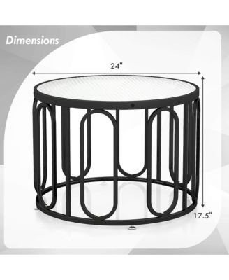 2-Tier 24'' Round Coffee Table w/ Oval Swivel Brackets & Reeded Tempered Glass Gold