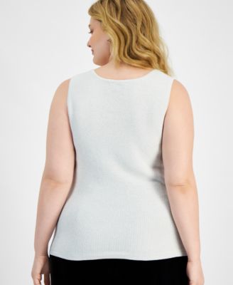 Plus Size Metallic Rib-Knit Scoop-Neck Tank 