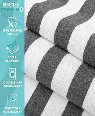 California Cabana Beach Towel (4 Pack, 30x70 in.), Striped, Soft Ringspun Cotton, Oversized Cabana Pool Towel