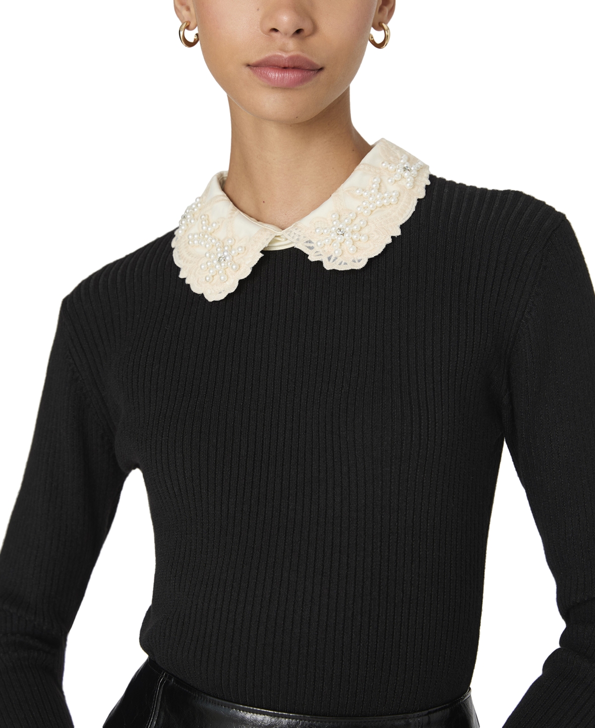 French Connection Women's Mozza Embellished Cotton Knit Top -White