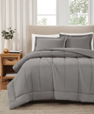 Solid Cotton Percale 3-Pc. Comforter Set, Full/Queen