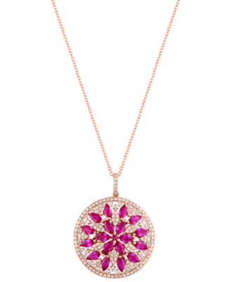 EFFY&reg; Ruby (2-3/4 ct. t.w.) & Diamond (5/8 ct. t.w.) Mandala 18" Pendant Necklace in 14k Rose Gold