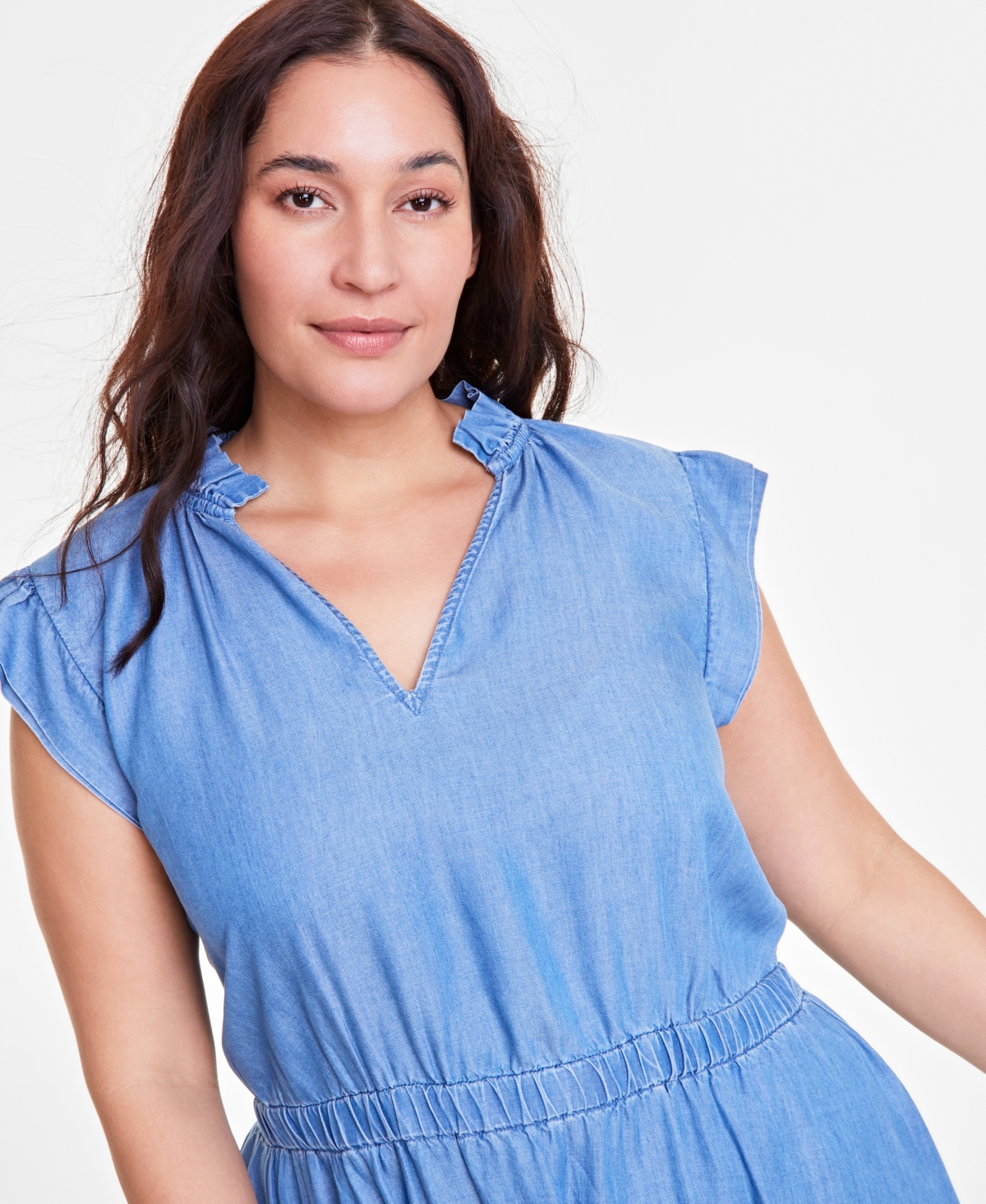 On 34th Trendy Plus Split-neck Flutter-sleeve Midi Dress, Exclusively At Macy's In Spring Wash