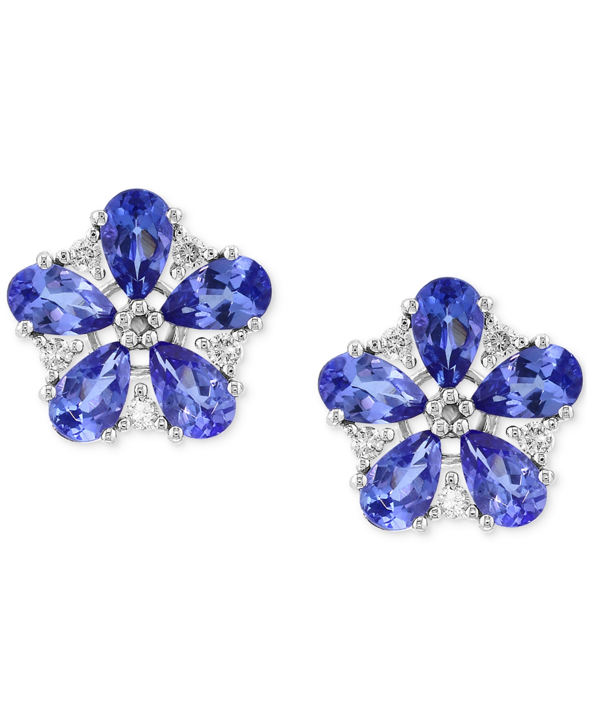 EFFY COLLECTION EFFY TANZANITE (1-5/8 CT. T.W.) & DIAMOND (1/8 CT. T.W.) FLOWER STUD EARRINGS IN 14K WHITE GOLD 