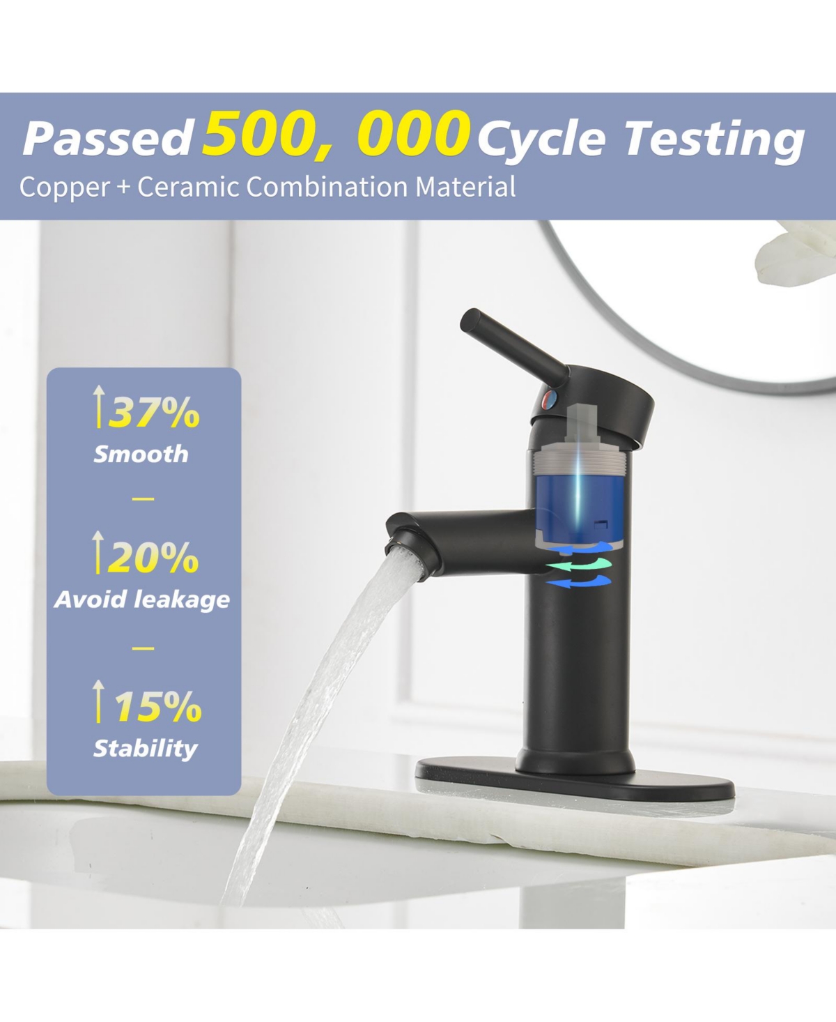 GreenspringBathroom Faucet Single Handle Single Hole Lavatory Basin Vanity Sink Faucet Modern Matching Pop Up Drain with Overflow Supply