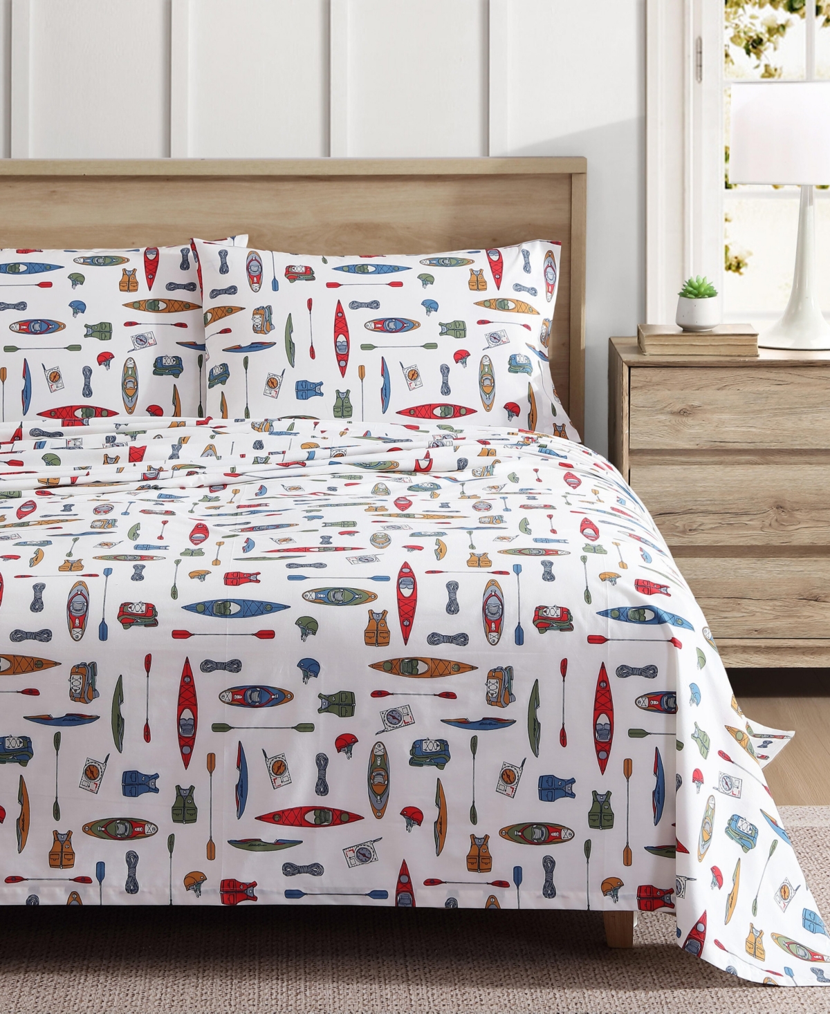 Eddie Bauer Printed 100% Cotton Percale 4-pc. Sheet Set, Queen In Kayak Adventure