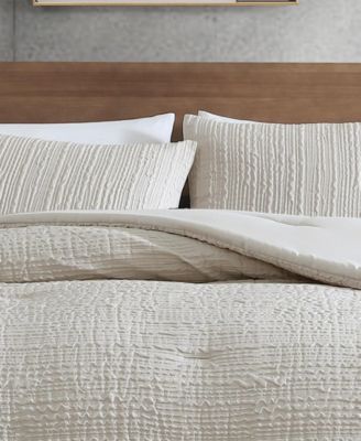 Serenity Wavy Lines Beige Embossed 3-Pc. Duvet Cover Set, Full/Queen