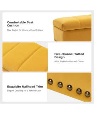 Upholstered Modern Flip Top Storage Bench with Metal Legs