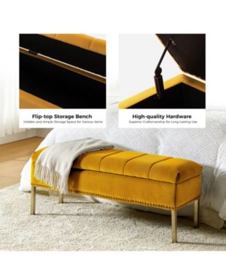 Upholstered Modern Flip Top Storage Bench with Metal Legs