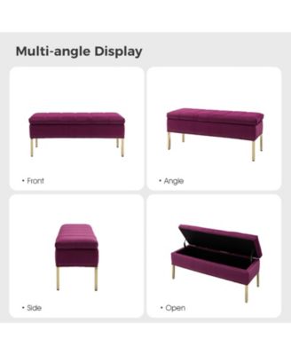 Upholstered Modern Flip Top Storage Bench with Metal Legs