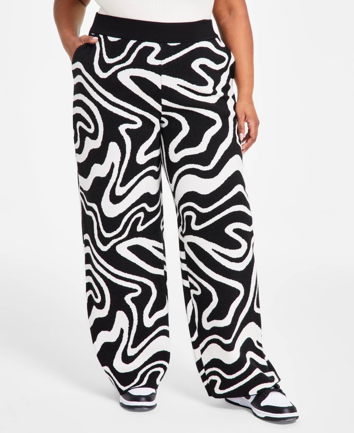 Nina Parker Trendy Plus Size Pull-On Swirl Knit Pants